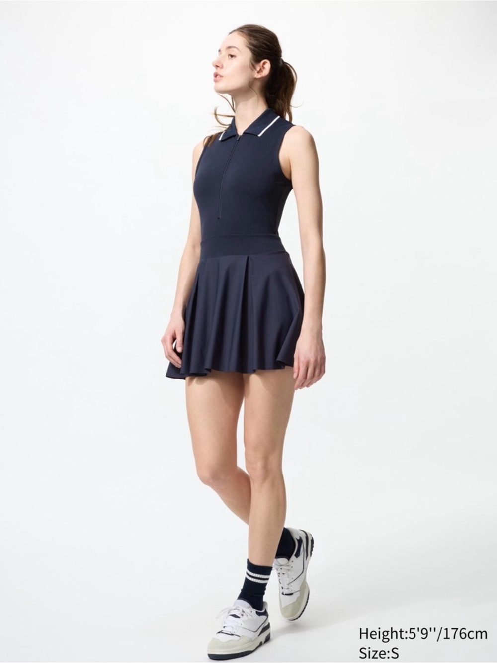 Uniqlo Navy Sleeveless Pleated Skater Dress